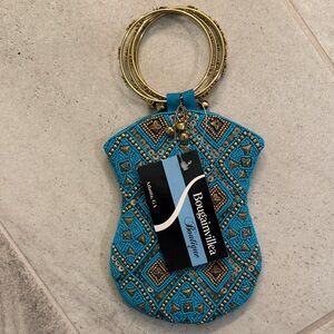 Bougainvillea Blue Beaded Handbag